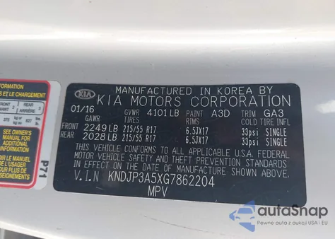 2016 Kia Soul + z USA, uszkodzony, nr VIN KNDJP3A5XG7862204